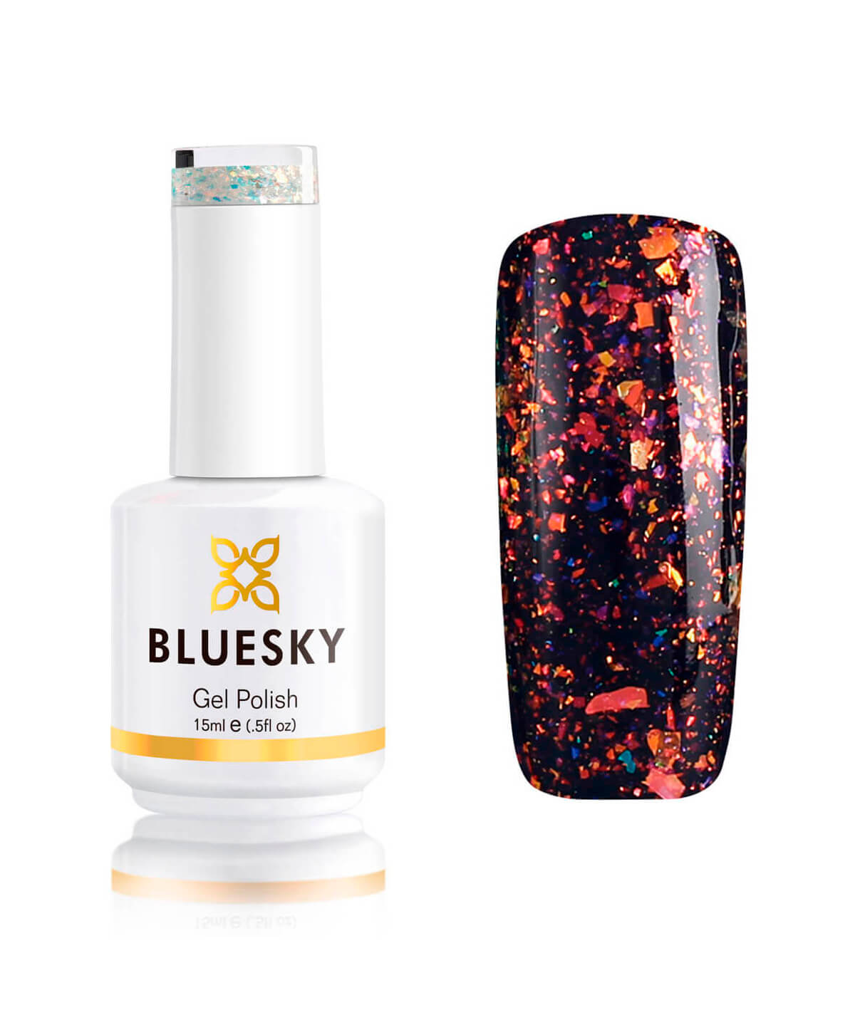 BLUESKY Esmalte Gel - Galaxy 04  Esmalte Transparente con Papel metálico tornasol Naranjo - fucsia