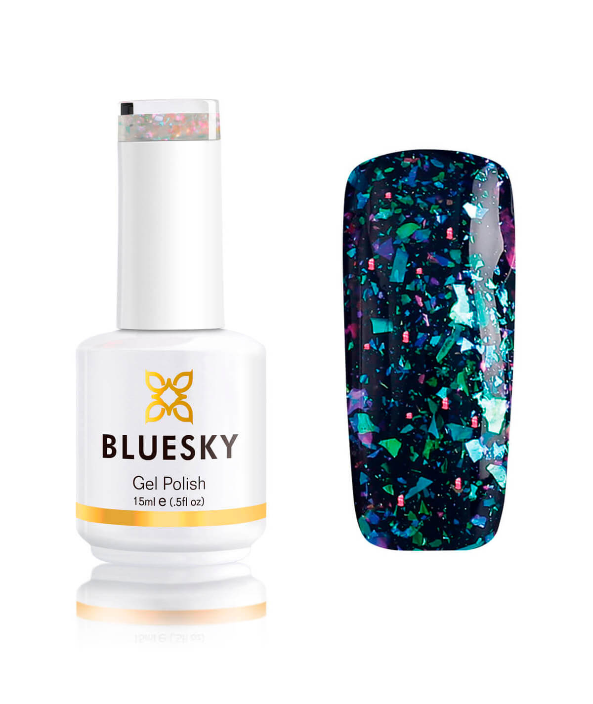 BLUESKY Esmalte Gel Galaxy 08  Esmalte Transparente con Papel metálico tornasol  Turquesa - Morado