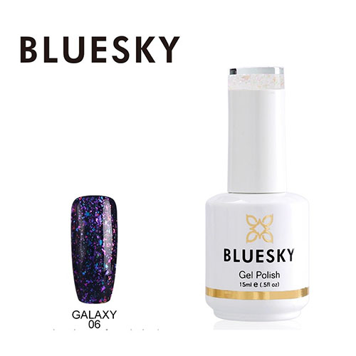 BLUESKY Esmalte Gel Galaxy 06  Esmalte Transparente con Papel metálico tornasol Morado - Fucsia