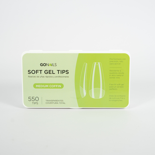 Go Nails Soft Gel tips - Medium Coffin (Pre-limados) (550 unidades)