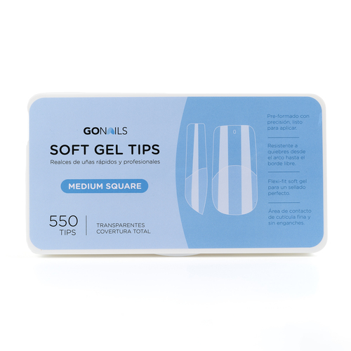 Go Nails Soft Gel tips - Medium Square (Pre-limados) (550 unidades)