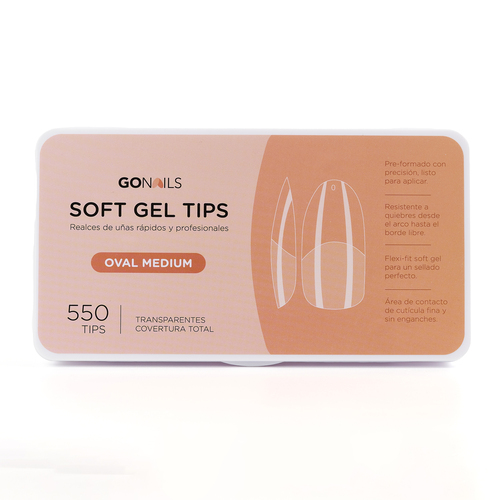 Go Nails Soft Gel tips - Oval Medium (Pre-limados) (550 unidades)